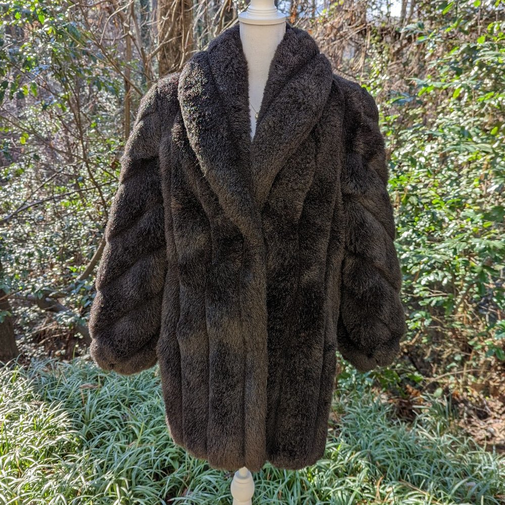 MONTEREY Faux Fur Coat Stroller Length in Plush Black Size Small New - Picture 4 of 15